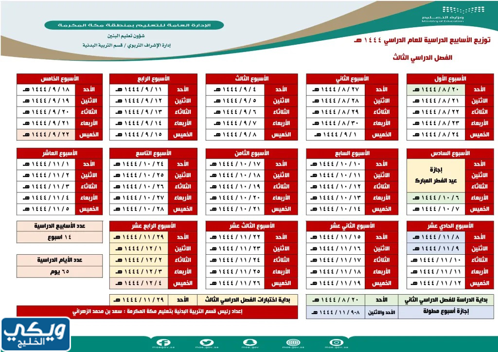 صور تقويم الفصل الدراسي الثالث