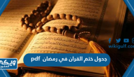 جدول ختم القران في رمضان pdf بالسور والصفحات