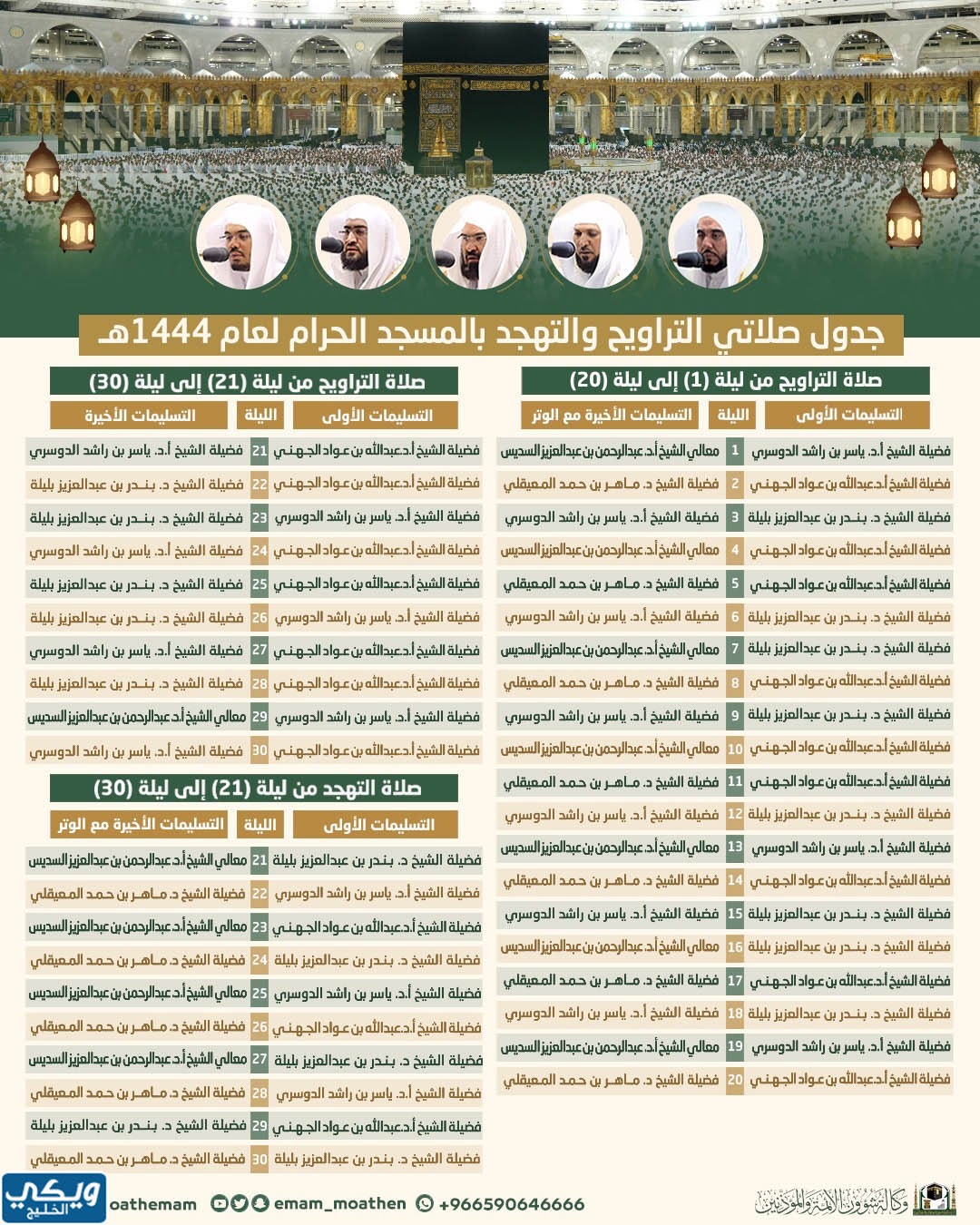 جدول صلاة التراويح والتهجد في المسجد الحرام لعام 1444