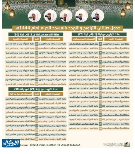 جدول صلاة التراويح في الحرم المكي