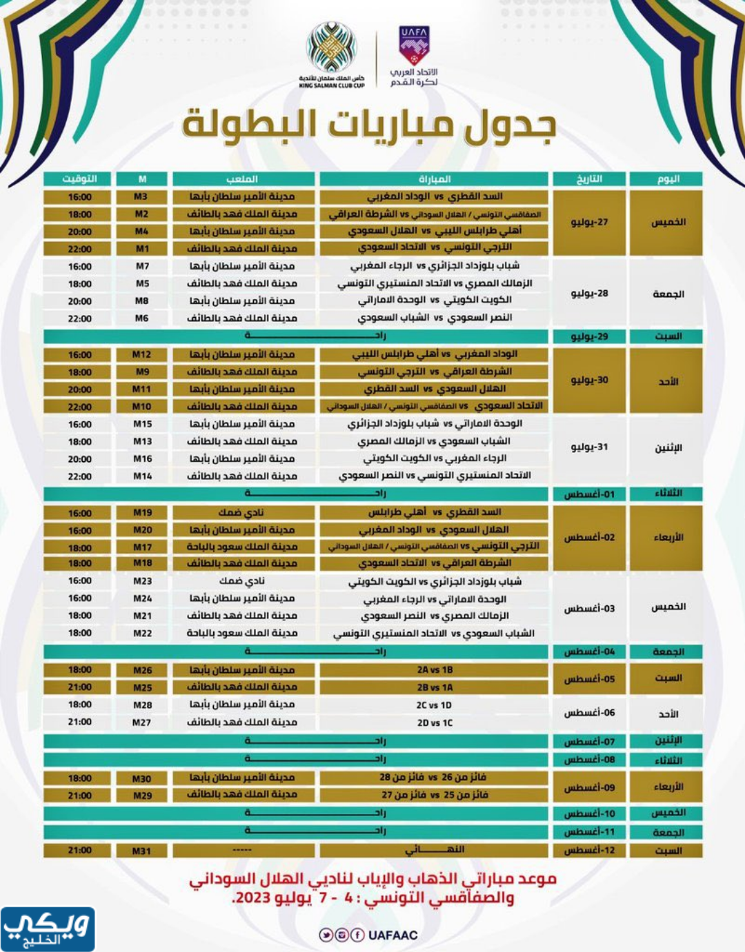 الأندية المشاركة في البطولة العربية 2023