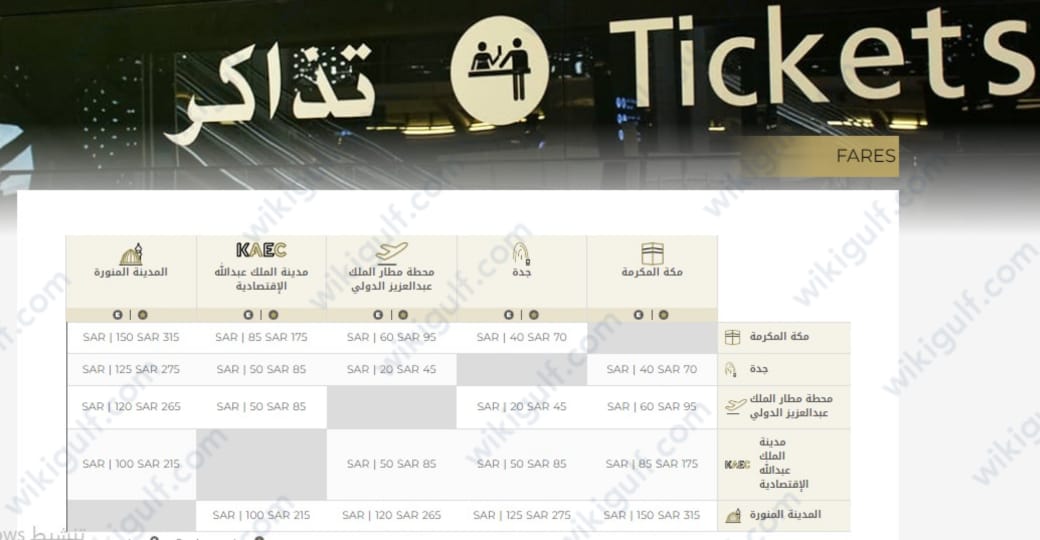 أسعار تذاكر القطار من جدة إلى المدينة