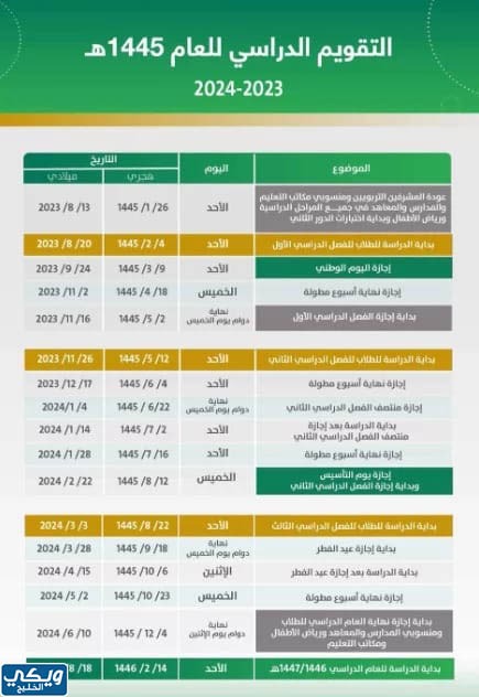 التقويم الدراسي 1445