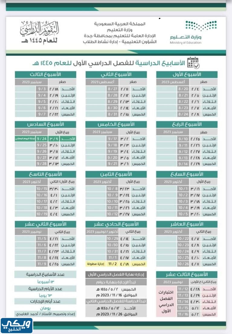 توزيع إجازات الفصل الأول