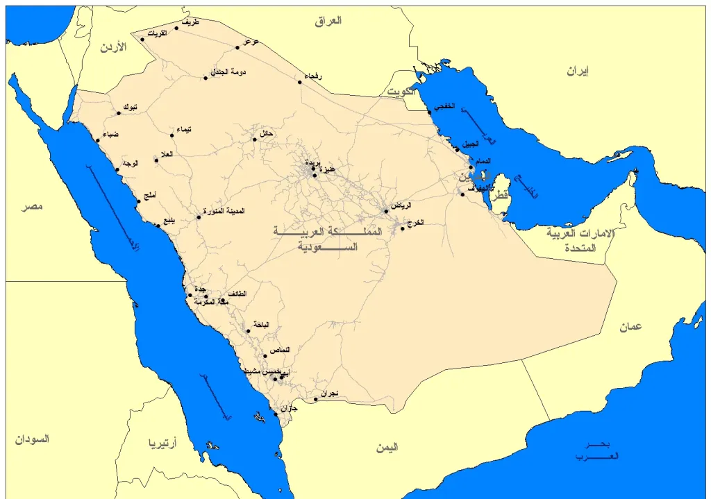 خريطة مدن المملكة العربية السعودية بالتفصيل