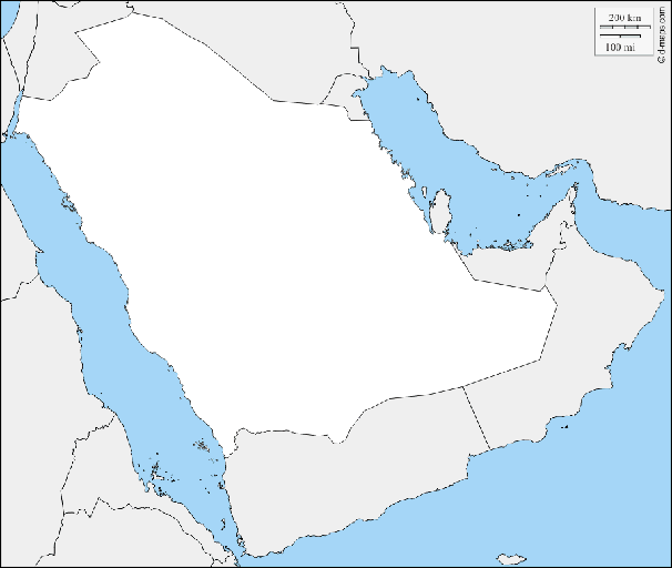 خريطة عمياء للمملكة العربية السعودية كاملة بالحدود