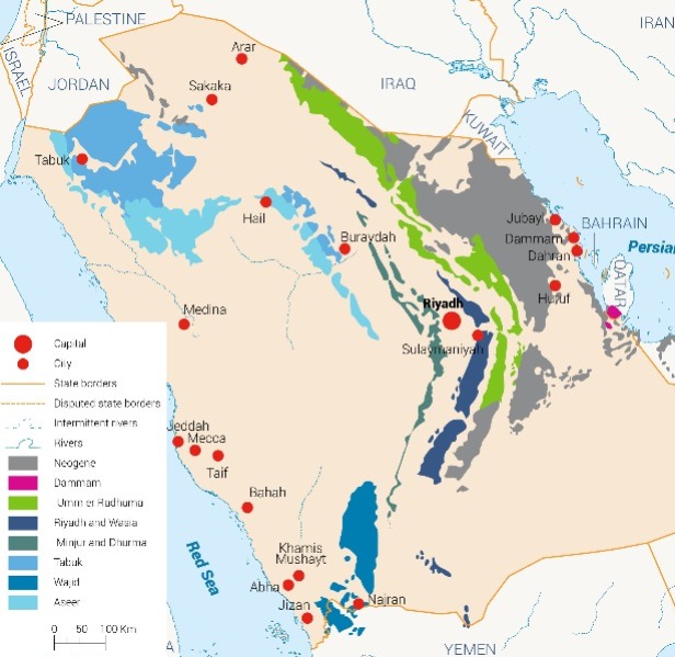 خريطة توزيع المياه الجوفية في المملكة العربية السعودية