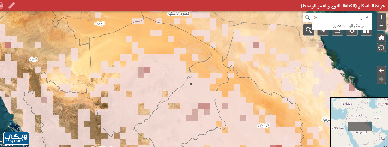 الخريطة التفاعلية لسكان منطقة القصيم