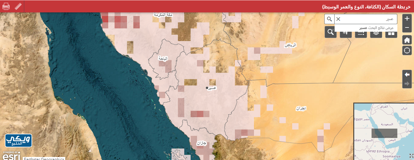 الخريطة التفاعلية لسكان منطقة عسير