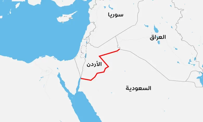 خريطة حدود المملكة العربية السعودية مع الأردن بجودة عالية