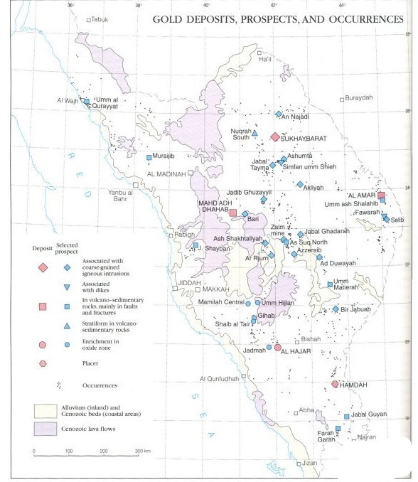 خريطة مواقع الذهب في المملكة العربية السعودية واحداثياتها